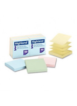 Highland 6549PUA Pop-up Repositionable Pastel Note, 3" x 3", Assorted Pastel, Pack of 12